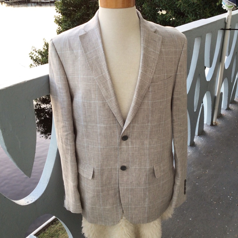 Ralph Lauren Black Label 100% Linen Blue and Gray Plaid 2 Button Blazer - Picture 5 of 16